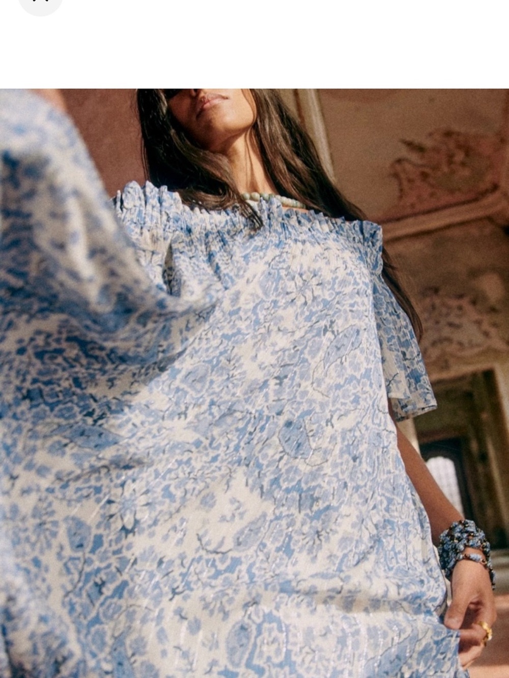 Sezane Light Blue Floral Off-the-Shoulder Midi Dress - Picture 3 of 13